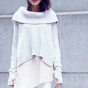 Eileen Fisher Drapey Cowl Neck Cashmere Blend Side‎ Slit Cropped Sweater Size XS